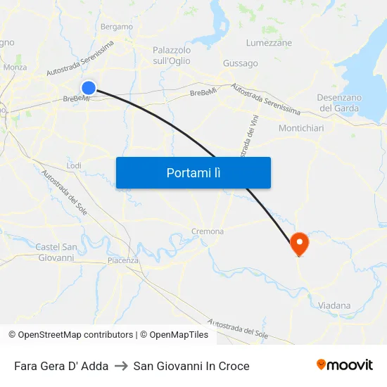 Fara Gera D' Adda to San Giovanni In Croce map
