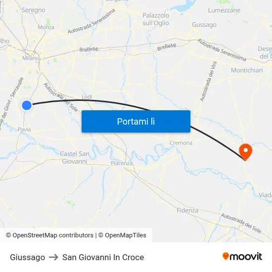 Giussago to San Giovanni In Croce map