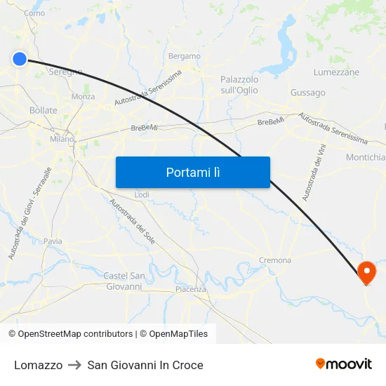 Lomazzo to San Giovanni In Croce map