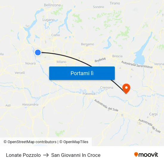 Lonate Pozzolo to San Giovanni In Croce map