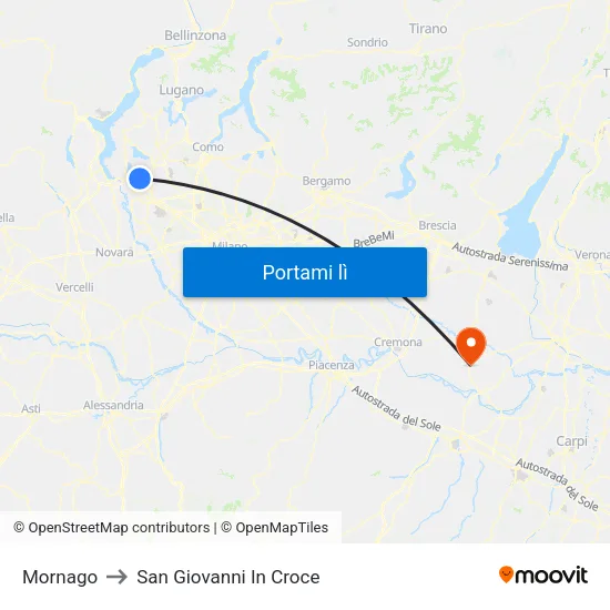 Mornago to San Giovanni In Croce map