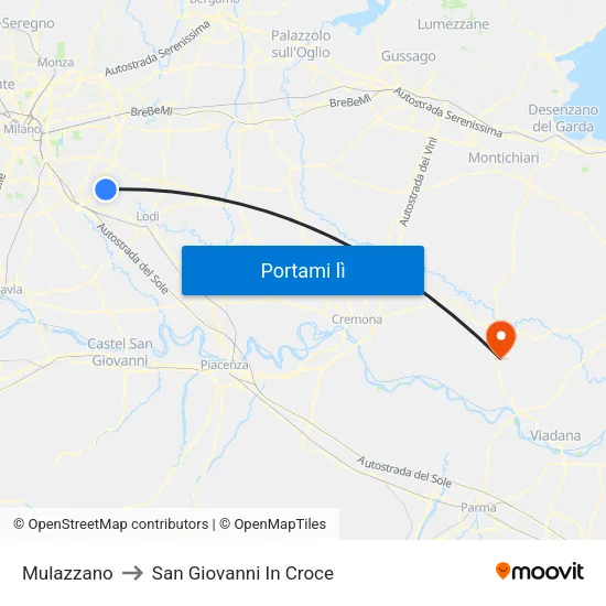 Mulazzano to San Giovanni In Croce map