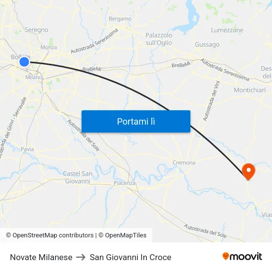 Novate Milanese to San Giovanni In Croce map