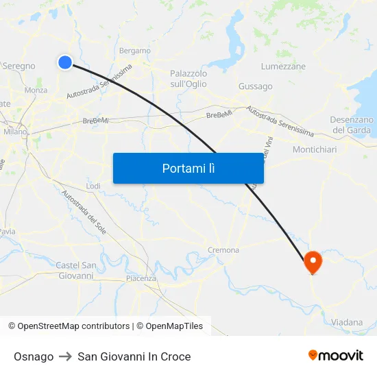 Osnago to San Giovanni In Croce map