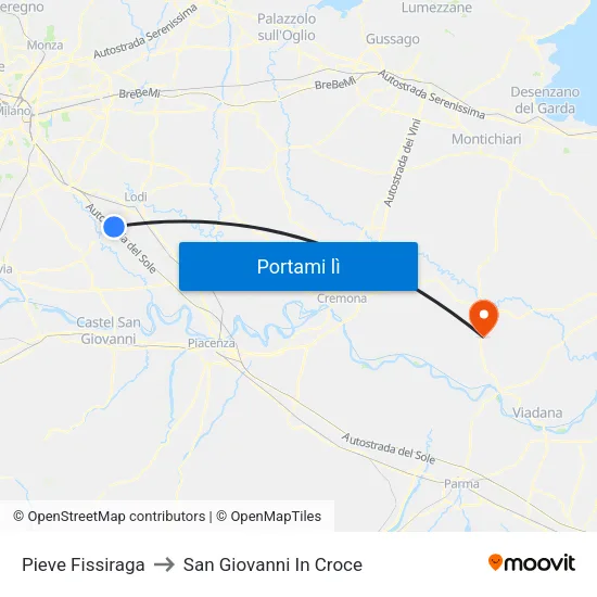 Pieve Fissiraga to San Giovanni In Croce map