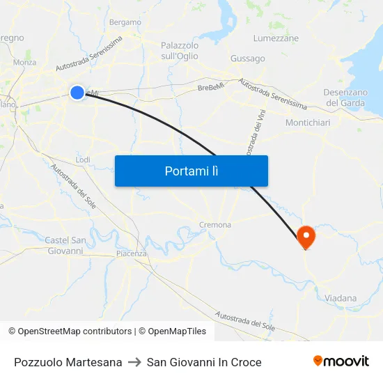 Pozzuolo Martesana to San Giovanni In Croce map