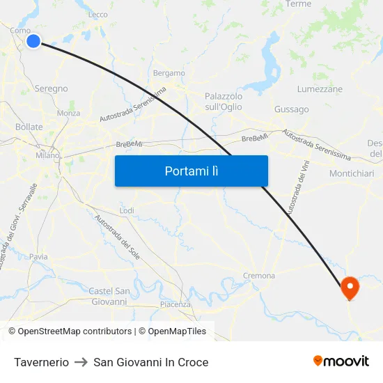Tavernerio to San Giovanni In Croce map