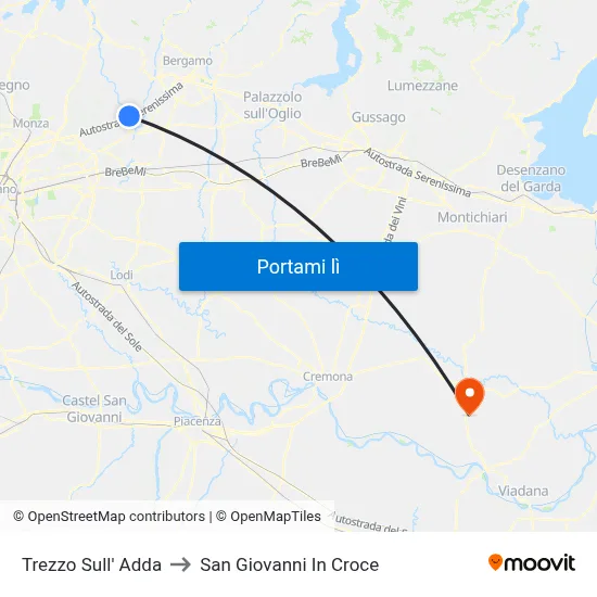 Trezzo Sull' Adda to San Giovanni In Croce map