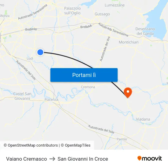 Vaiano Cremasco to San Giovanni In Croce map