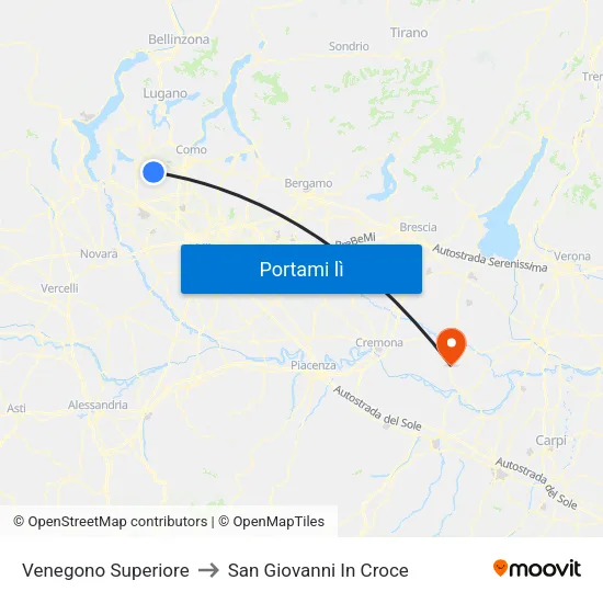 Venegono Superiore to San Giovanni In Croce map