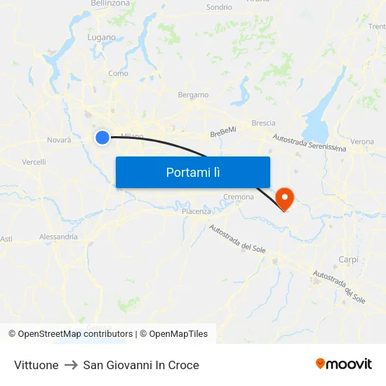 Vittuone to San Giovanni In Croce map