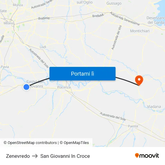 Zenevredo to San Giovanni In Croce map