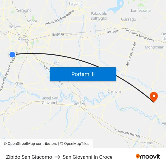 Zibido San Giacomo to San Giovanni In Croce map