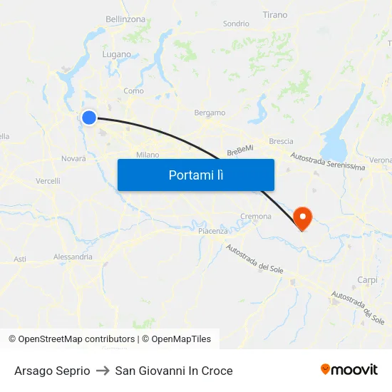 Arsago Seprio to San Giovanni In Croce map