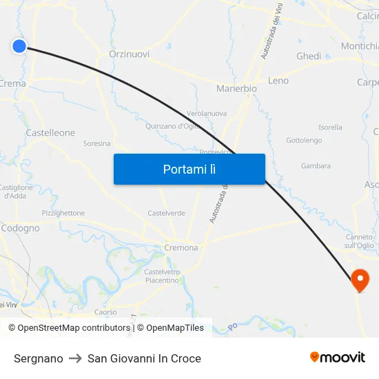 Sergnano to San Giovanni In Croce map