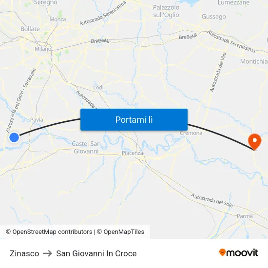 Zinasco to San Giovanni In Croce map
