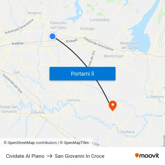 Cividate Al Piano to San Giovanni In Croce map