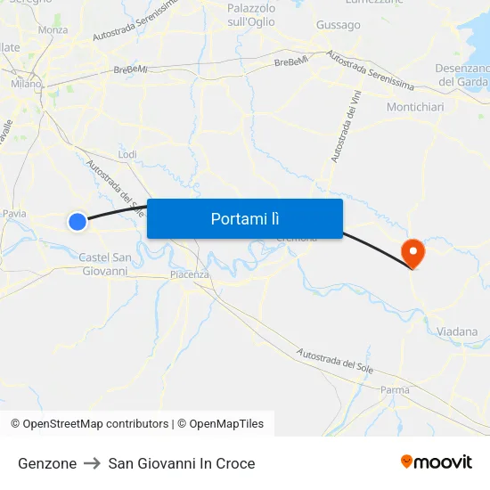 Genzone to San Giovanni In Croce map