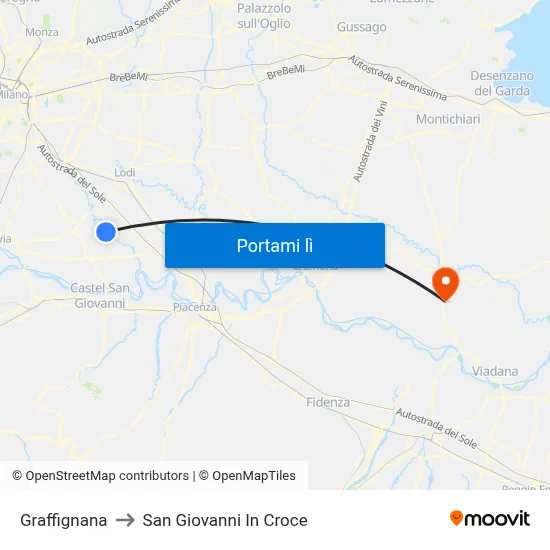 Graffignana to San Giovanni In Croce map