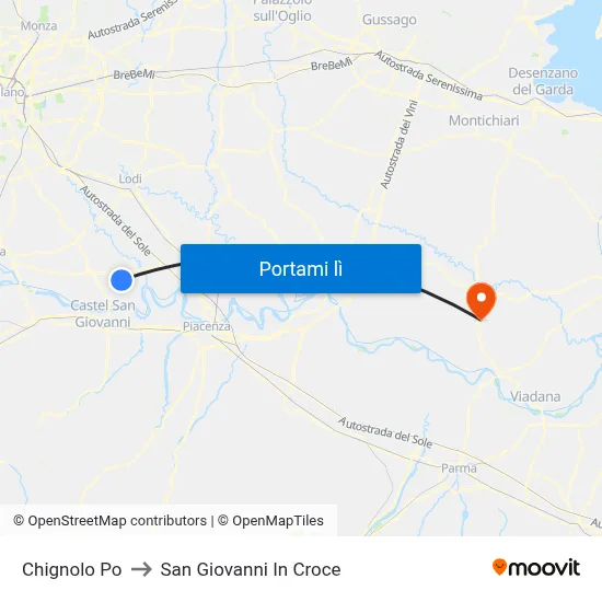Chignolo Po to San Giovanni In Croce map