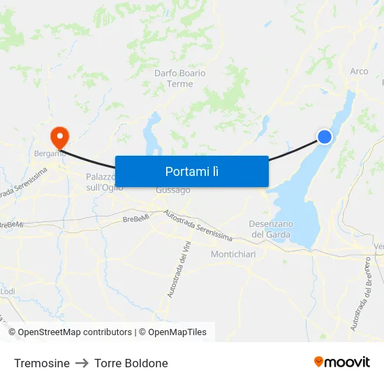 Tremosine to Torre Boldone map