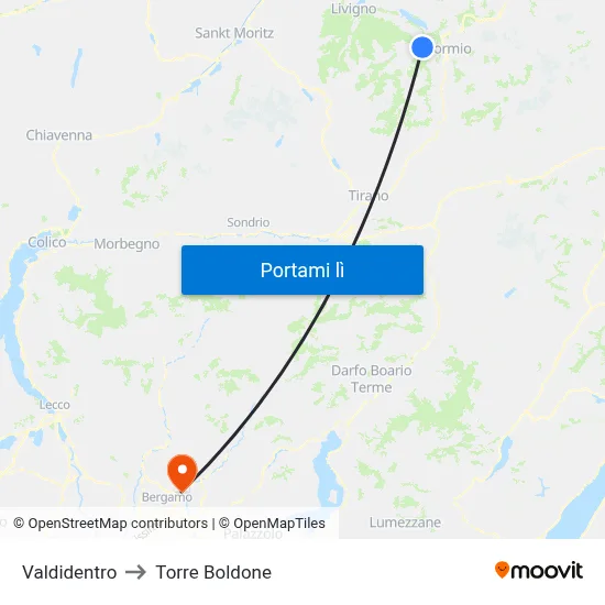 Valdidentro to Torre Boldone map