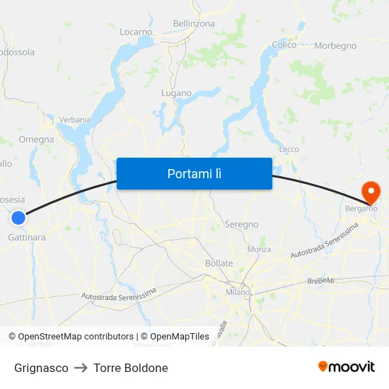 Grignasco to Torre Boldone map