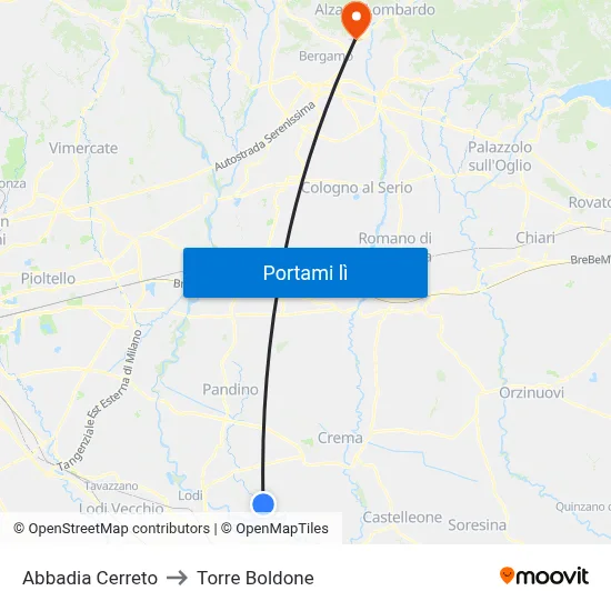 Abbadia Cerreto to Torre Boldone map