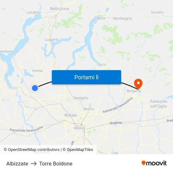 Albizzate to Torre Boldone map