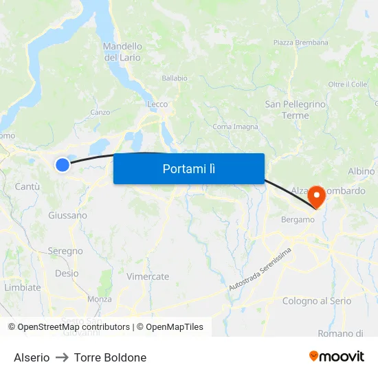 Alserio to Torre Boldone map