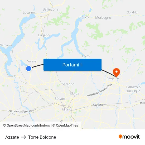 Azzate to Torre Boldone map