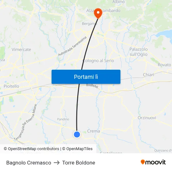 Bagnolo Cremasco to Torre Boldone map