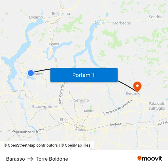 Barasso to Torre Boldone map