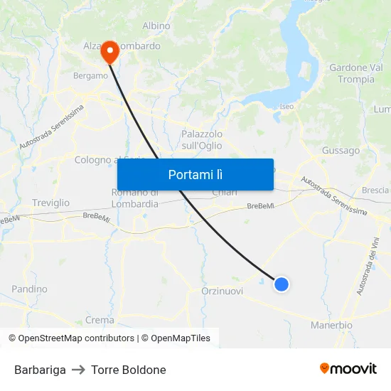 Barbariga to Torre Boldone map