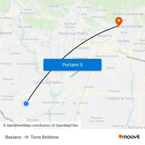 Basiano to Torre Boldone map