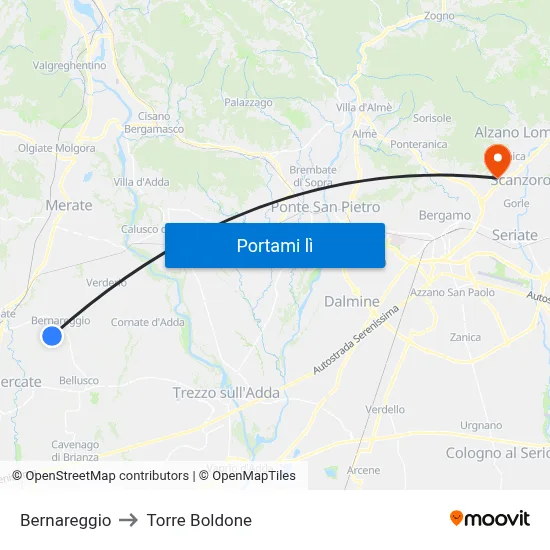 Bernareggio to Torre Boldone map