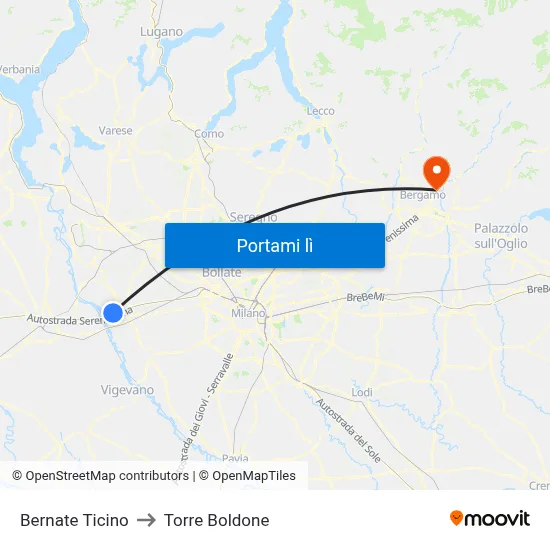 Bernate Ticino to Torre Boldone map