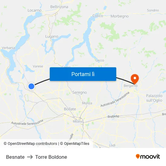Besnate to Torre Boldone map