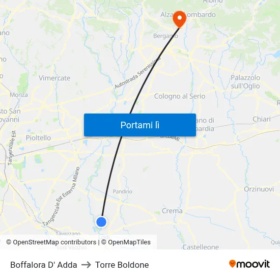 Boffalora D' Adda to Torre Boldone map