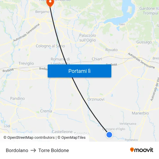Bordolano to Torre Boldone map