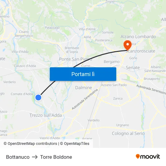 Bottanuco to Torre Boldone map
