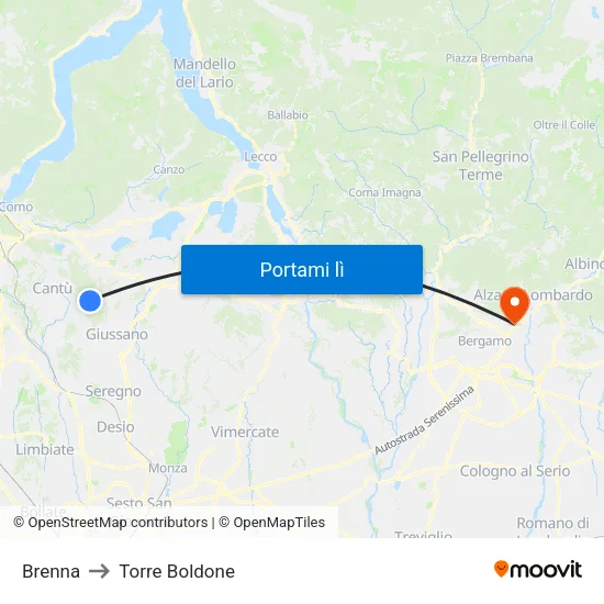 Brenna to Torre Boldone map