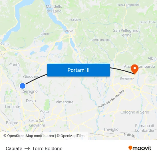 Cabiate to Torre Boldone map