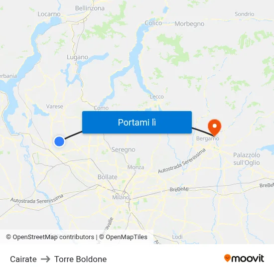 Cairate to Torre Boldone map