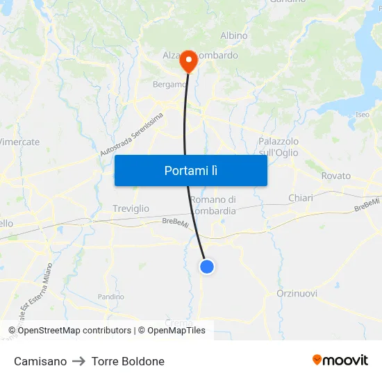 Camisano to Torre Boldone map