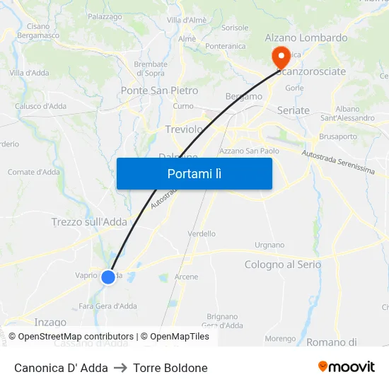 Canonica D' Adda to Torre Boldone map