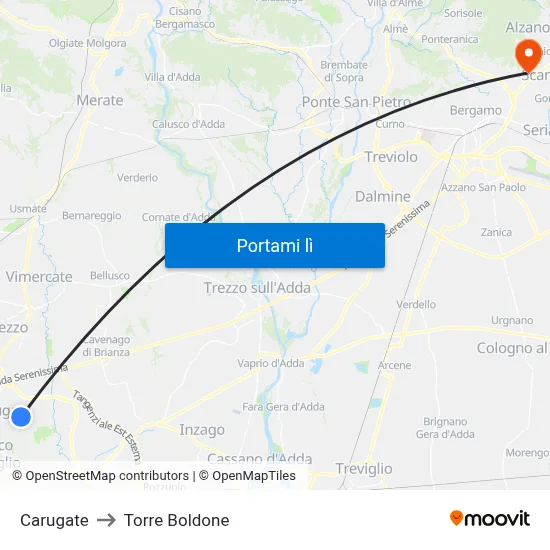 Carugate to Torre Boldone map