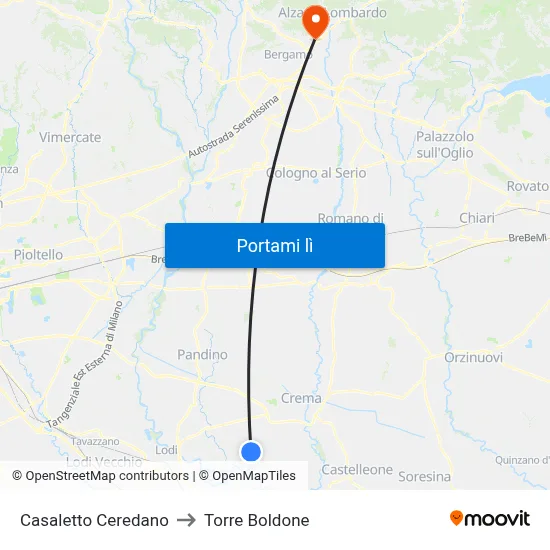 Casaletto Ceredano to Torre Boldone map