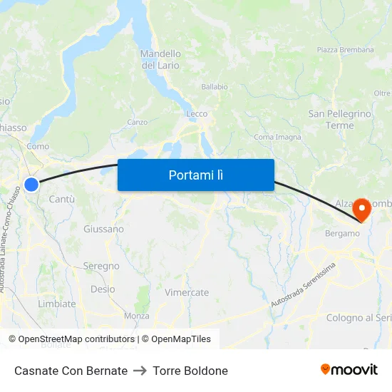 Casnate Con Bernate to Torre Boldone map