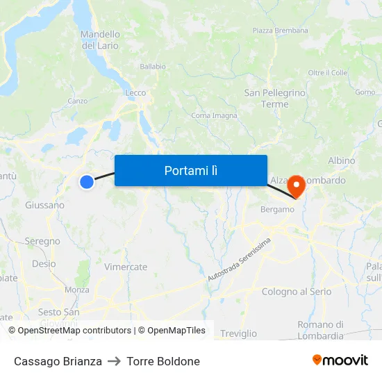 Cassago Brianza to Torre Boldone map